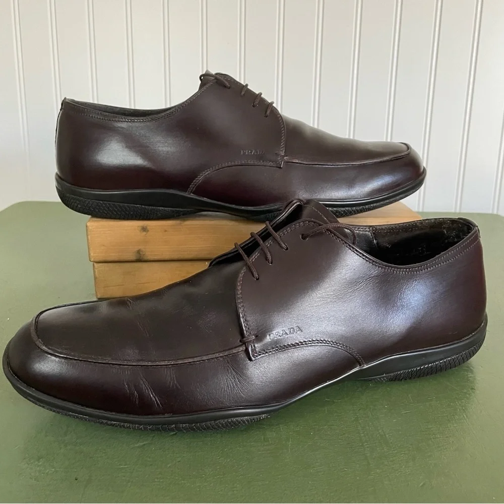 Prada Men's Casual Moc-Sewn Oxfords in Chocolate Brown *Italy*